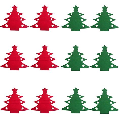 Ensemble de couverts en forme de sapin de Noël festif, calendrier de l'Avent 2025 : décoration de table de Noël 12 pièces, porte-vaisselle en forme de sapin de Noël 6 rouges et 6 verts - porte-ustensi (1/5)