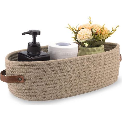 Panier de rangement - Petit panier de rangement - Paniers de rangement - Panier de salle de bain en corde de coton - Porte-papier toilette - Décoration intérieure style campagne - 33 x 15 x 10 cm - Ma (1/5)
