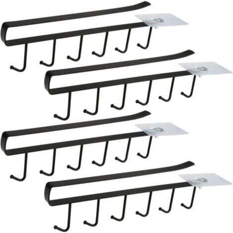 [JAMAIS UTILISÉ] Noir Lot de 4 Armoire Insert Porte-Tasses Porte-gobelet pour 6 Tasses Crochets de rangement pour Tasses Rangement Crochets pour Ustensiles de Cuisine (1/4)