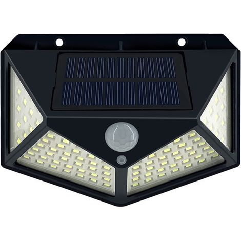 Aplique solar de pared con sensor de movimiento, 100 LED, resistente al agua IP44 para puertas y jardines. (1/5)