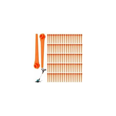 Pack of 100 replacement plastic blades for Gardena 9823 9825 9820 9821 grass trimmers. 70mm blades. (1/5)