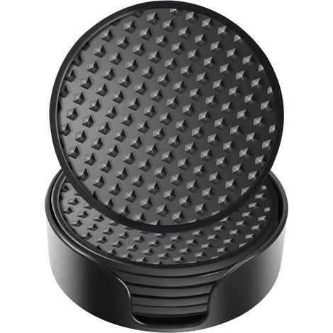 Posavasos de silicona,paquete de 6 con soporte,juego de posavasos para bebidas frías y calientes para bar,protección de mesa (1/5)