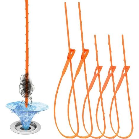 Kit de nettoyage flexible en 5 pièces : spirale de 64 cm réutilisable pour évier, déboucheur de canalisations multidents de 50 cm pour toilettes. (1/5)