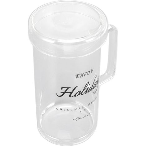 Klarer Glasbecher mit Deckel, ideal für Urlaube mit Familie oder Freunden. (1/5)
