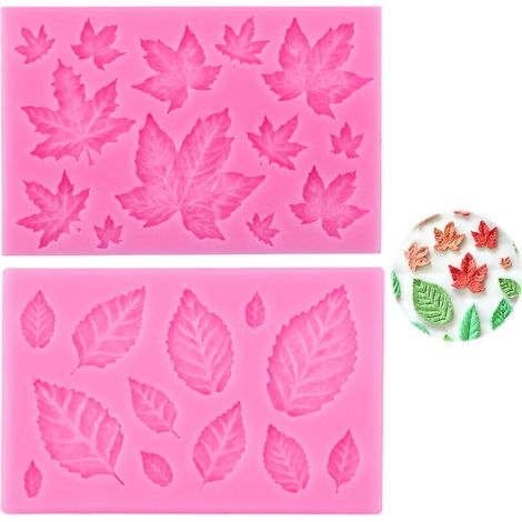 Lot de deux moules en silicone en forme de feuille, moules en fondant en forme de feuille et moules en silicone en forme de feuille. (1/5)