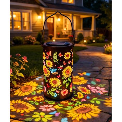 Lampe solaire creuse en fer tournesol, décoration de jardin de cour de Villa, lampe étanche d'extérieur, couleur (1/5)
