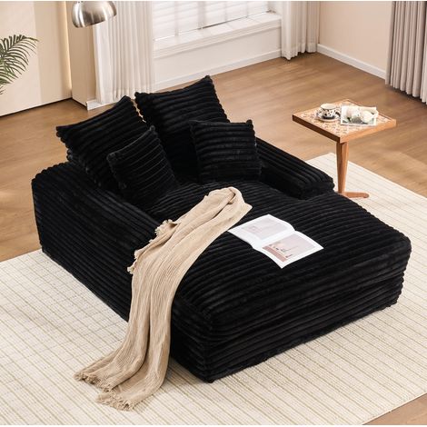 Méridienne 137x175x63 cm noire, 4 coussins, velours côtelé, sans montage MEUBLIV (1/5)