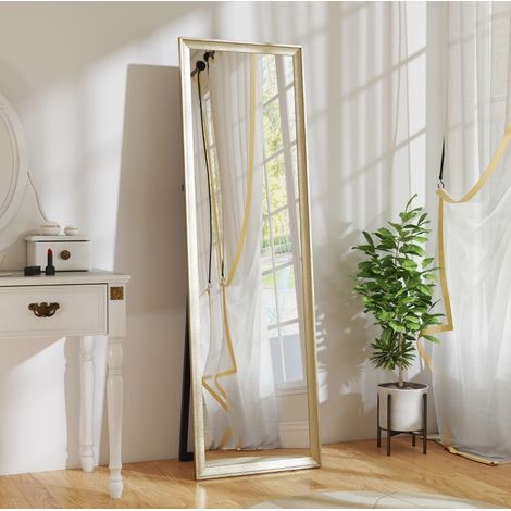 Miroir sur pied 160x50 cm en verre trempé, doré, pose flexible pour chambre – MEUBLIV (1/5)