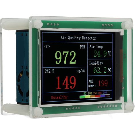 Moniteur de qualité de l'air domestique : détecteur de dioxyde de carbone, capteur haute précision, mesure des PM2.5, de la température et de l'humidité (1/5)