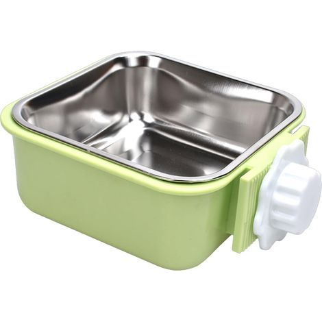Suspendre Gamelle pour Animal Cage, Amovible Inoxydable 2 en 1 Gamelle Eau Chien Lapin pour Chiot Chat Lapin Cochon d'Inde Hérisson Oiseaux (Vert) (1/5)