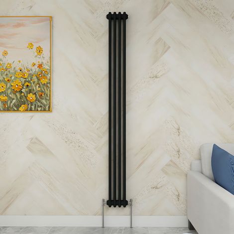 SKY Bathroom 1800x200mm 2 Column Radiator Vertical Black Traditional Column Radiator