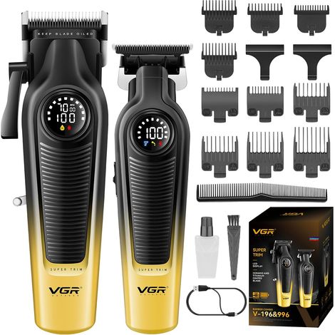 Men's Hair Clipper Kit, 10 Cutting Guides Cordless Hair Clipper With Turbo Mode, Titanium Coated Ceramic Blade, LED Screen, 1 Comb (1/5)