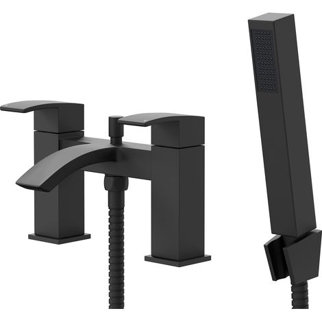 Colore Square Matt Black Bath Shower Mixer Tap with Shower Kit (1/5)