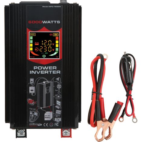 Onduleur à onde sinusoïdale modifiée pour véhicule solaire, écran LCD, USB, 12V à 220V, noir (1/5)