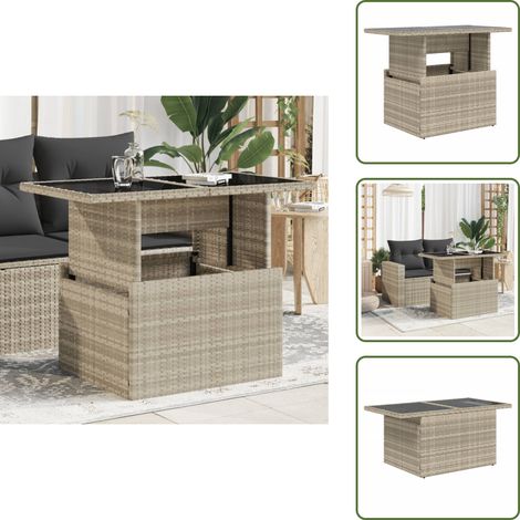 The Living Store Mesa jardín superficie vidrio ratán PE gris claro 100x55x73 cm - Mesa de jardín con vidrio