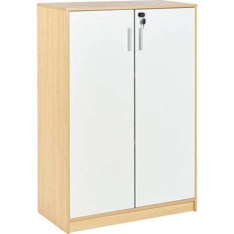 Armario de oficina moderno 2 puertas tablero de partículas taquilla con 3 estantes cerradura con llave marrón claro y blanco Zehna