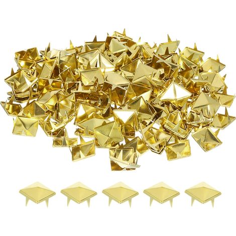 80Pcs Rivet Pyramide Carrée, 10mm Clous à Quatre Griffes, Clou Cuivré pour Vêtements, Sacs, Chaussures en Cuir (Doré) (1/5)
