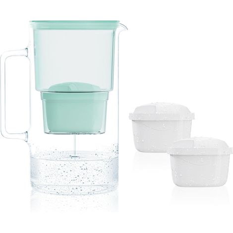 Carafe Filtrante en Verre avec deux Filtres pour Carafes, Compatibles avec Maxtra, Maxtra+, Grande capacité 3 L, Kit Carafe + 2 cartouches- Menthe (1/5)