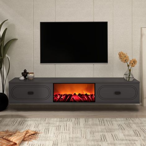 Mobile TV con camino LED 150 cm grigio antracite e nero FYRA