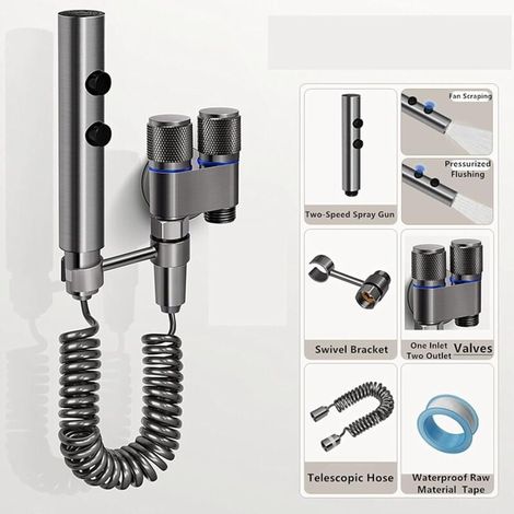 Ensemble de pulvérisateur de bidet, douche portable, fixation de bidet pour toilettes UK, douche musulmane, avec tuyau extensible de 3 m et pulvérisateur à double valve de commande