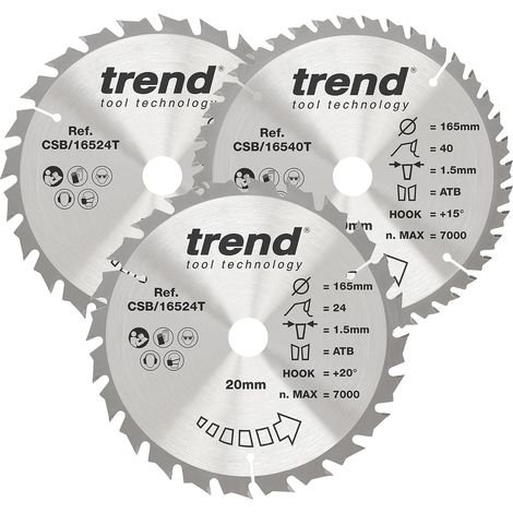 Trend Lames de scie circulaire sans fil 165 mm, alésage 20 mm, lot de 3 (1/5)