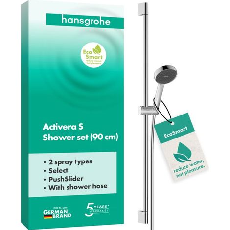 Ensemble de douche Activera hansgrohe S 28046000 2 types Select jets, économie d&39eau avec barre de douche, Ø 95 mm, distance de perçage 915 mm, chromé (1/5)