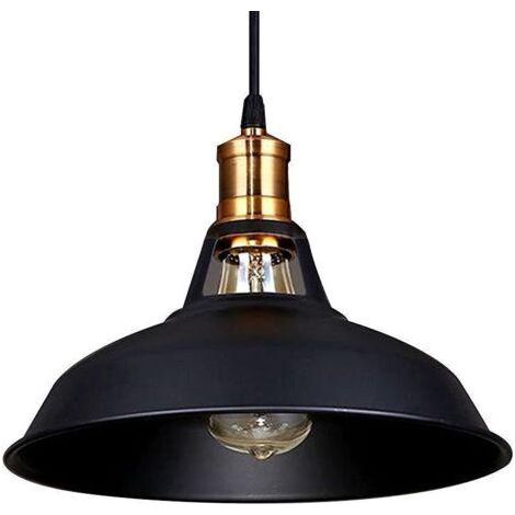 Stoex – Lustre suspension industrielle vintage E27 LED – Abat-jour noir 27.5cm – Longueur de corde 100cm – Pour cuisine, salon, restaurant (1/5)