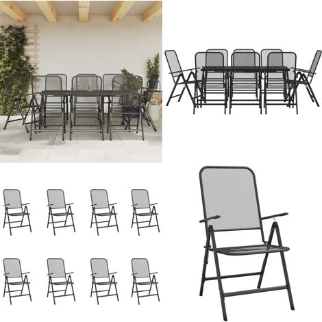 Juego de comedor de jardín 9 pzas malla metálica gris antracita - Sillas de jardín - Mesa de jardín