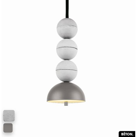 Lampe de suspension en béton - BOSFOR CONCRETE BLANC - GRIS 3 BALLES LED 14W (1/2)