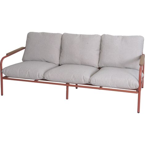 Divano 3 posti da giardino in alluminio HHG-593, panca da esterno, tessuto Olefin (205 g/m²) 184cm, terracotta beige