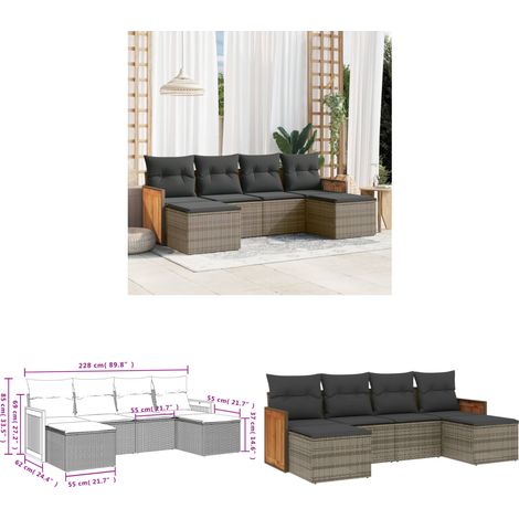 6-tlg. Garten-Sofagarnitur mit Kissen Grau Poly Rattan - Gartensorte - Outdoor Möbel - Lounge Set - Gartenlounge - Rattan Gartenmöbel - Home & Living (1/3)