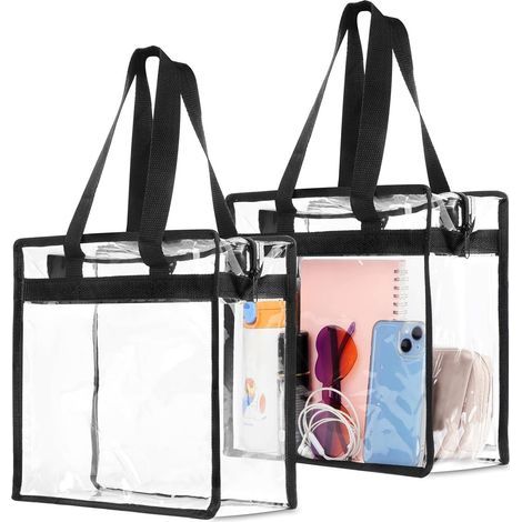 2Sac fourre-tout transparent emballé individuellement-12x6x12pouce-Avec fermeture éclair et poignée (1/5)