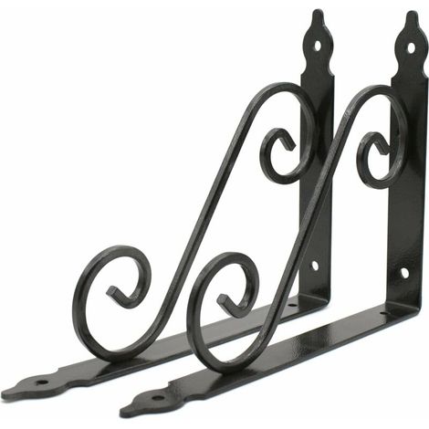 Etagere Murale 2 Pièces Support Tablette Murale 240 x 190 mm Metal Fer Forgé Noir Fixation pour Decoration Murale, Étagère Murale, Etagere Cuisine ,Lefou (1/5)
