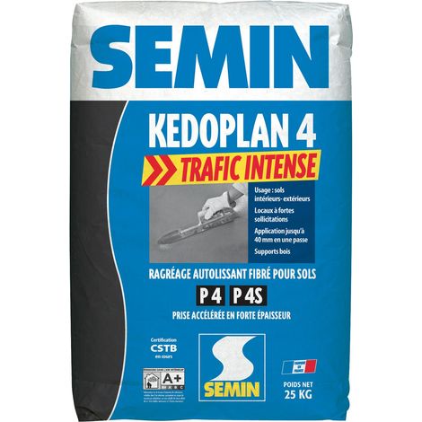 Semin – Enduit de ragréage autolissant fibré P4/P4S – Séchage rapide – Application jusqu'à 40 mm – Pour sols intérieurs – Sac 25 kg (1/5)