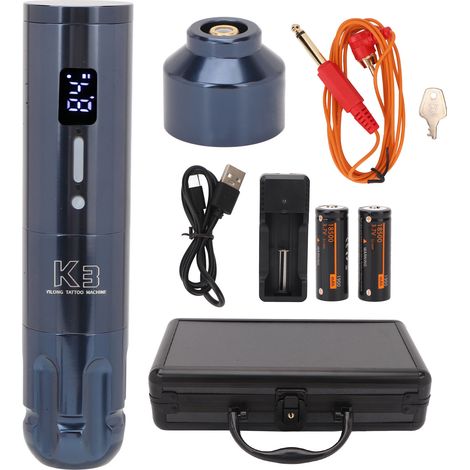 Kit de tatouage sans fil 2-en-1, stylo électrique bleu, tension réglable, écran OLED, machine rotative liner shader, idéal professionnel. (1/5)