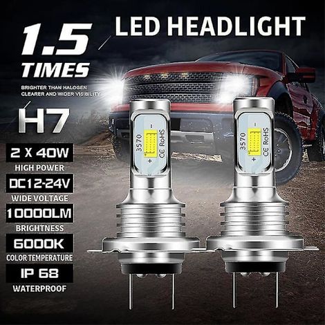 Ampoules LED H7 Canbus pour phares, feux de croisement LED H7, 6000K, IP68, puces LED CSP 3570 (1/5)