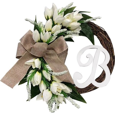 Guirlande De Porte - Couronne De Vigne Naturelle Avec Lettres Surnom A-Z - Décoration Extérieure Pour Jour De La Mère - 1 Pièce (1/5)