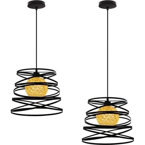 U-Do 2Pcs Lustre Suspension Pendentif Vintage Lampe Créatif Rétro Luminaire en Métal Noir décoration Chambre Salon (1/4)