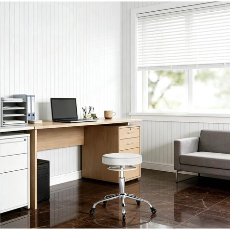 Bürohocker höhenverstellbar mit Rollen 46-58 cm Weiß OKMYHOME (1/5)