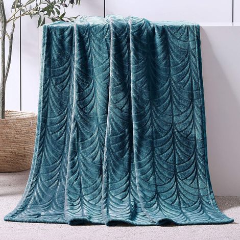 Whale Flotilla Leaf Fleecedecke, 130 x 150 cm, weiche, warme und bequeme Flanelldecke für Couch oder Bett, geeignet für alle Jahreszeiten, Blau