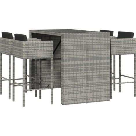 5 Piece Garden Bar Set with Cushions Grey Poly Rattan vidaXL (1/5)