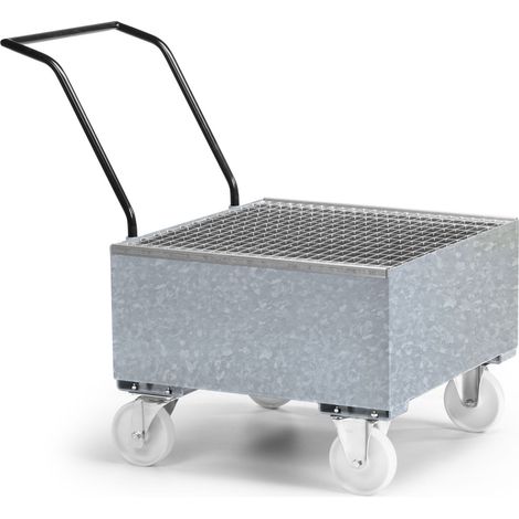 RR Industrietechnik Fahrbare Auffangwanne aus Stahl für 1x 200 Liter Fass mit Gitterrost verzinkt