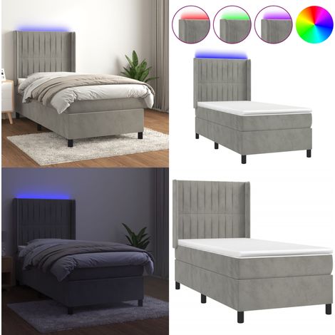 Sommier à lattes de lit matelas LED Gris clair 90x190cm Velours - Lit Plateforme - Lit Design - Lit Capitonné - Lit Velours - Lit Avec Éclairage Led - Home & Living (1/5)