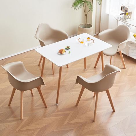 Wokaka Lot de 4 chaises de salle à manger -Pieds en hêtre - Chaises de salle à manger scandinaves - Beige