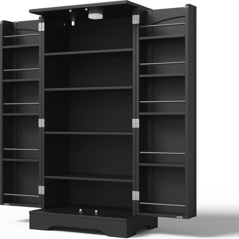 Credenza alta da cucina 120x60x40 cm con luce LED a sensore e ripiani regolabili nera (1/5)