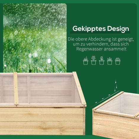 Serre en bois, coffre de jardin pour plantes, châssis de culture 100x50x35 cm, nature, sapin, panneau polycarbonate (1/5)