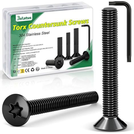 Lot de 20 vis à tête fraisée M6 x 40 mm, en acier inoxydable 304, avec clé Torx et boîte conformes à la norme ISO 14581, pour machines et appareils, installations extérieures, meubles, bois (1/5)