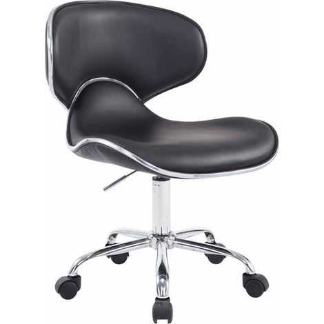 Sgabello da lavoro su ruote, altezza regolabile e girevole in materiale sintetico nero con gambe in metallo cromato TABO10188