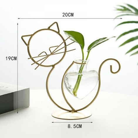 Vase Hydroponique - Cadre En Fer - Verrerie Transparente En Verre Borosilicaté - Forme De Chat - Pour Plantes D'intérieur - 1 Pièce (1/5)