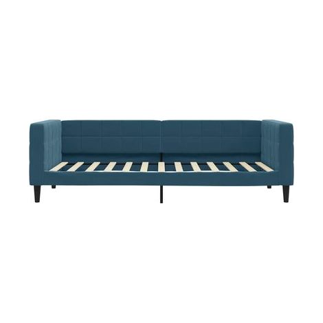 Lit de jour avec tiroir (sans matelas), bleu, 100 × 200 cm, rangement pratique intégré, meuble de chambre, design contemporain, montage facile (1/5)